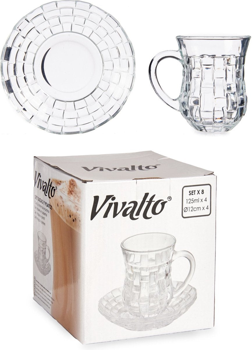 Vivalto Theeglas met Schotel en Oor - 125ml - Set van 4 - Turkse Theeglazen