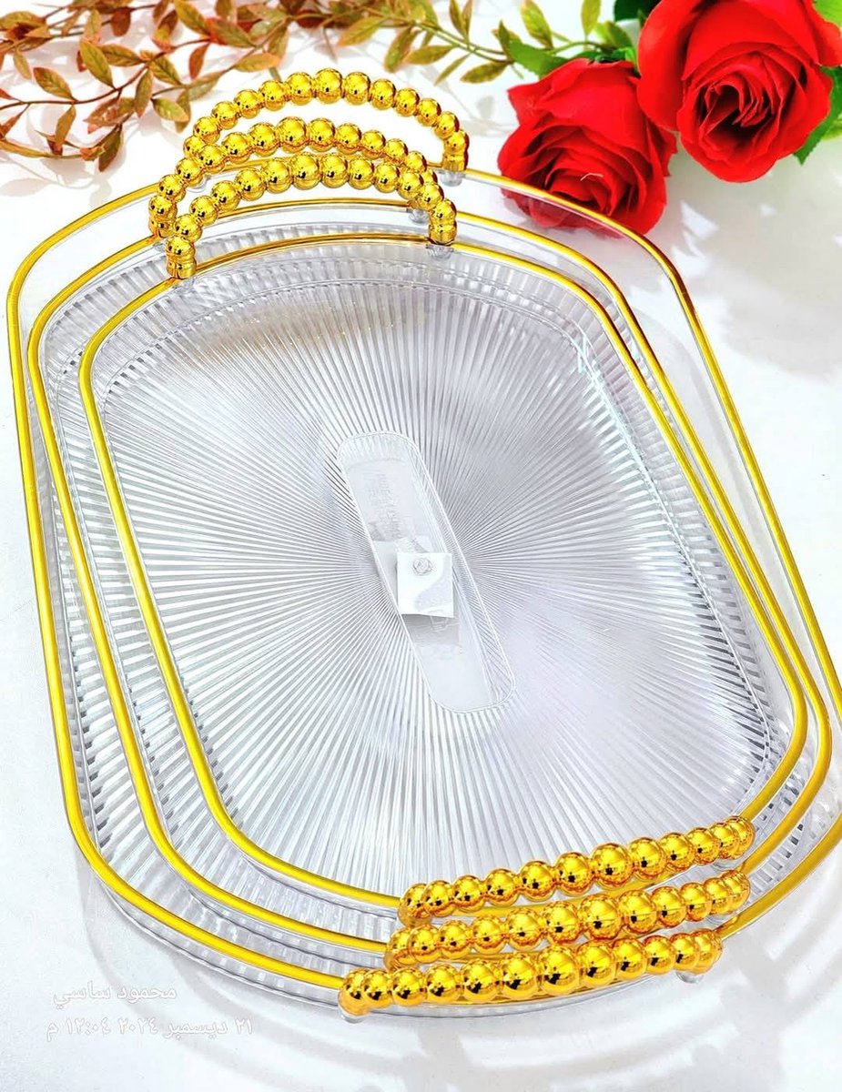 Hauskraft Dienbladen Set - 3-delig - Acryl - Transparant/Goud - Dienblad - Rechthoek