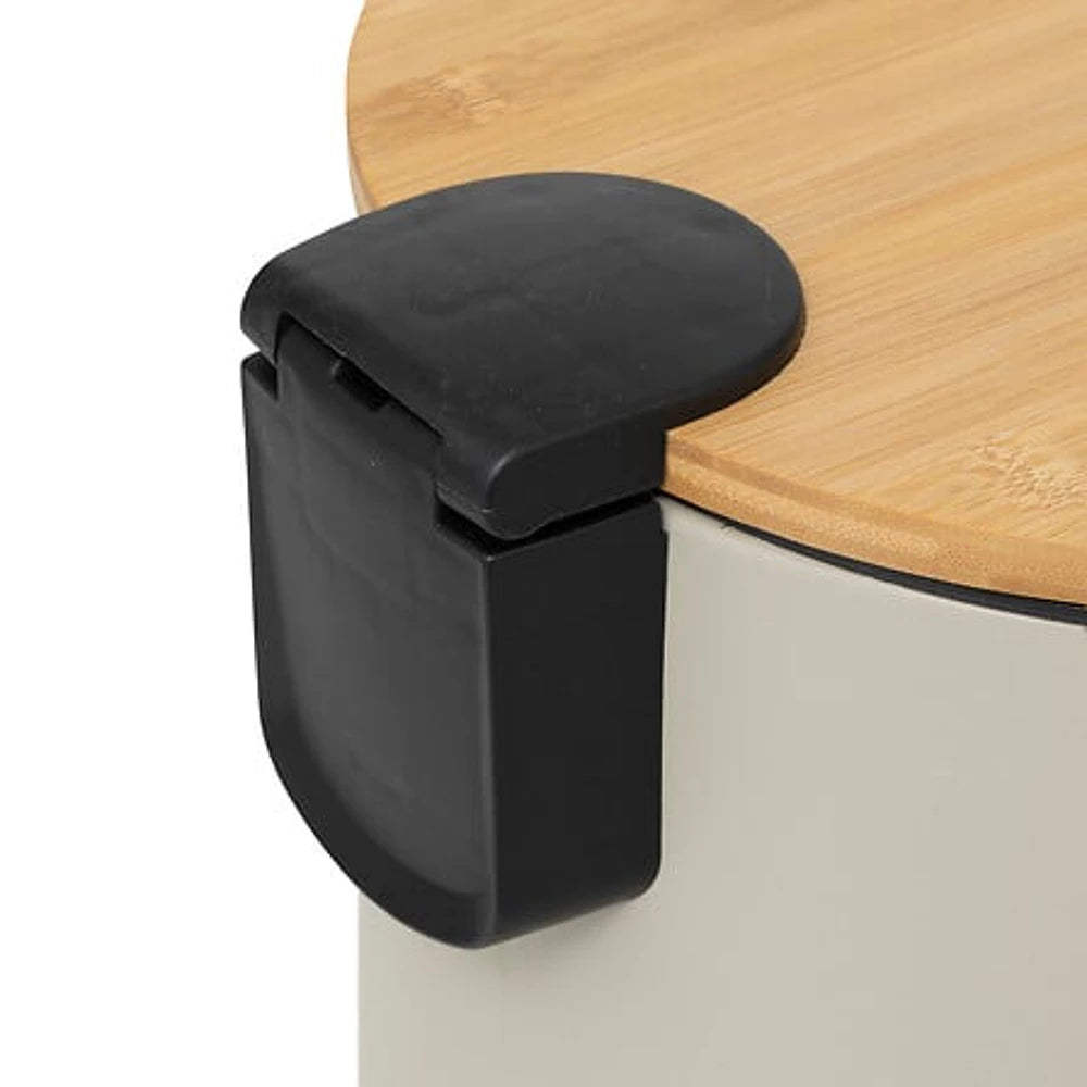 5Five Prullenbak met Bamboe Deksel - Beige - 30L - Pedaalemmer - Rond - Metaal