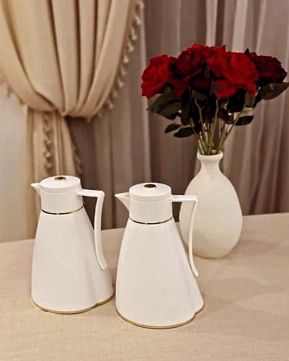 Kadirelli Thermoskan Set van 2 - 1L + 1L - Wit/Goud - RVS Inox - Themosfles