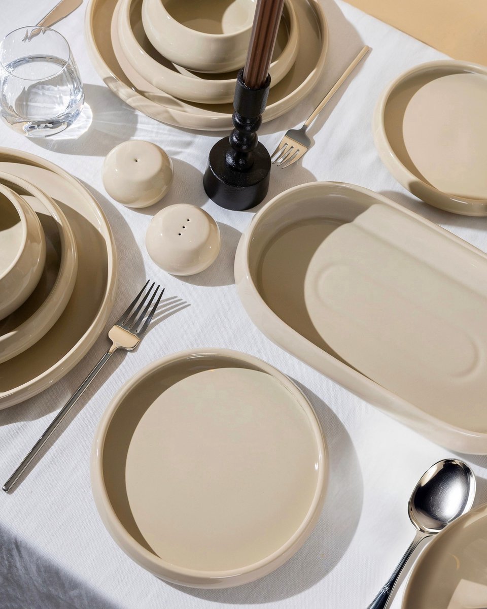 Almina Lissa Bonna Biscuit - Porzellan-Geschirrset - 27-teilig - Taupe - 6-Personen-Geschirrset