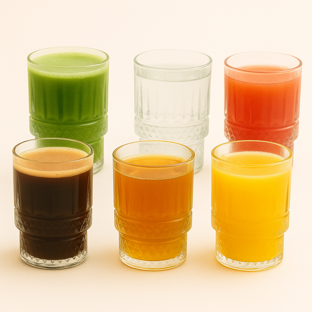 Glozini Mykonos - Korte Geribbelde Glazen - 213ml - Stapelbaar - 6 Stuks - Matcha glazen