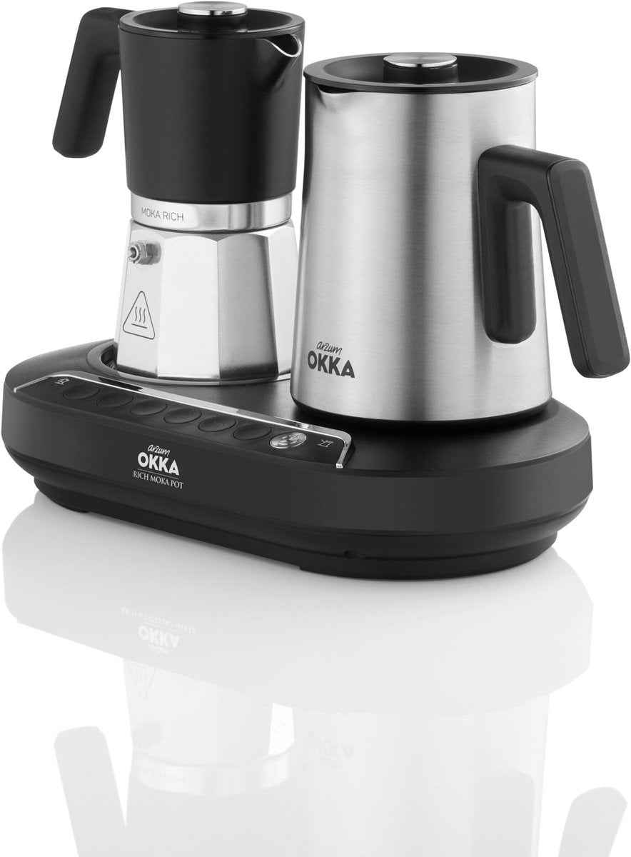 Arzum OKKA Rich Moka Koffiepot OK0027-0500 | RVS/Zwart - Moka- en Espressopot - 7 functies - 1350W