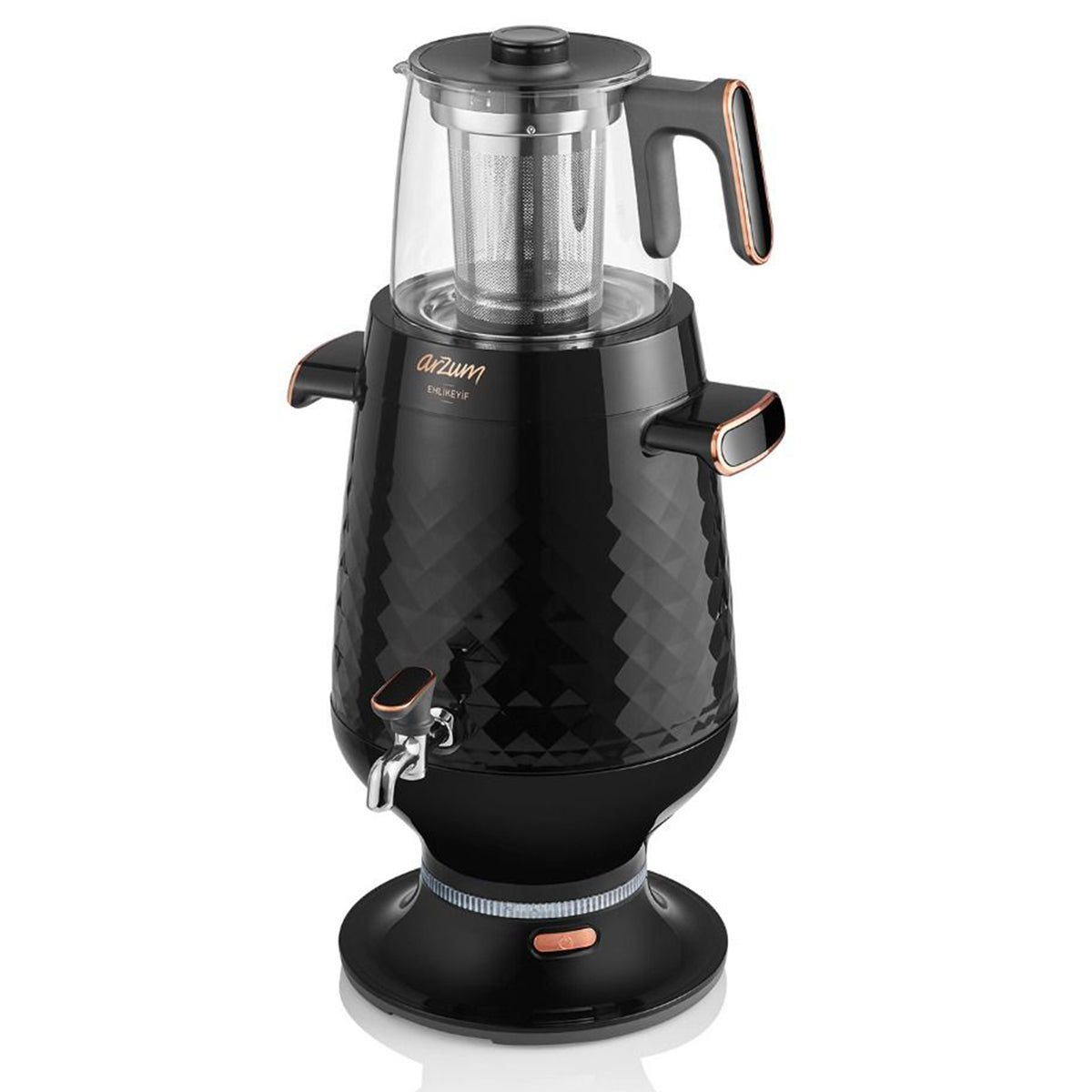 Arzum Ehlikeyf Semaver - Zwart - 3,5L Elektrische Theemachine met Glazen Theepot en Slimme Warmhoudfunctie