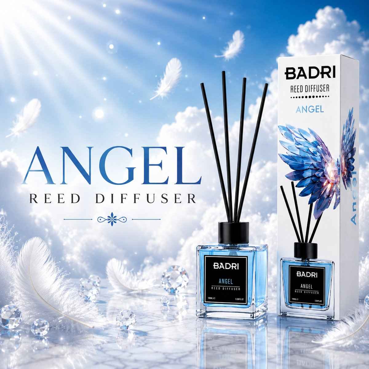 BADRI Geurstokjes Angel 100ML - Luxe Reed Diffuser met Frisse & Zachte Geur voor Woonkamer & Badkamer