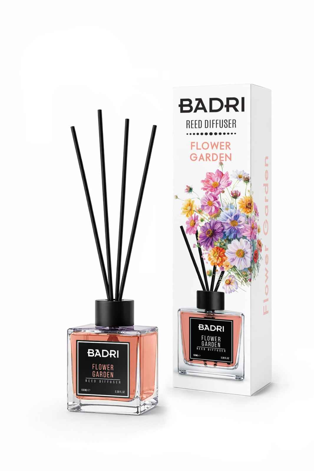 BADRI Geurstokjes Flower Garden 100ML - Luxe Reed Diffuser met Bloemige Geur voor Woonkamer & Badkamer