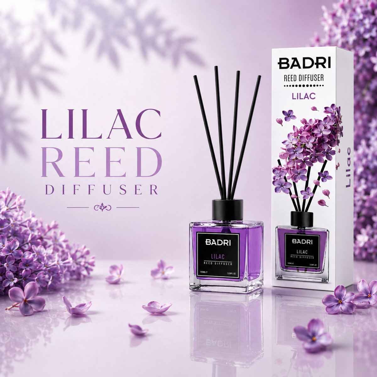 BADRI Geurstokjes Lilac 100ML - Luxe Reed Diffuser met Sering Geur voor Woonkamer & Badkamer