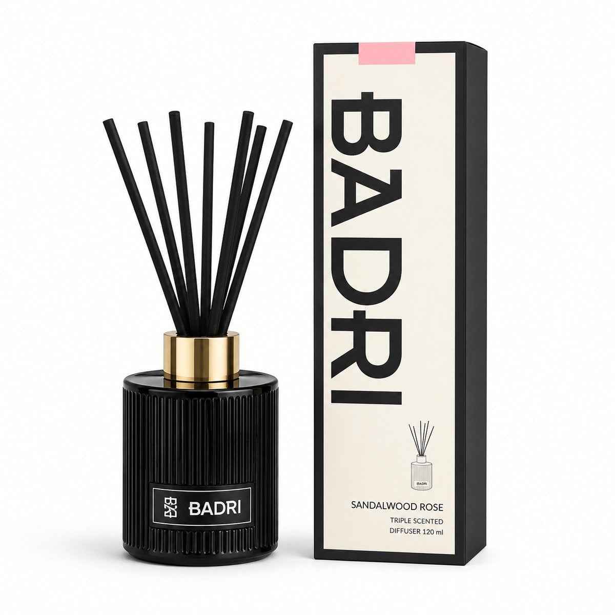 BADRI Geurstokjes Sandalwood Rose 120ML - Luxe Reed Diffuser - Geur voor Woonkamer & Badkamer