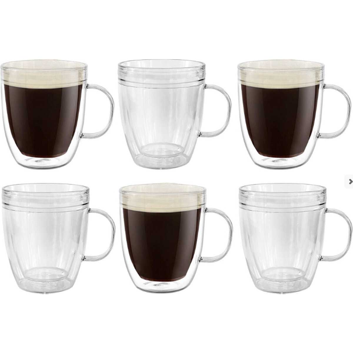 Bodum Bistro - Mokkenhouder met 6x Dubbelwandige Kunststof Glazen Mokken - BPA-Vrij