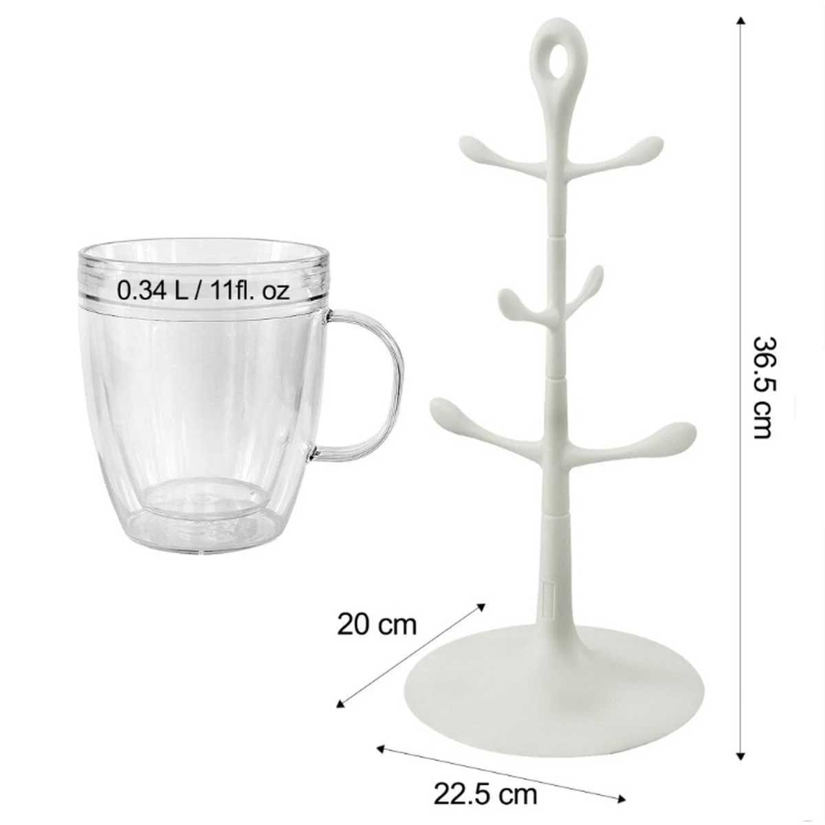 Bodum Bistro - Mokkenhouder met 6x Dubbelwandige Kunststof Glazen Mokken - BPA-Vrij