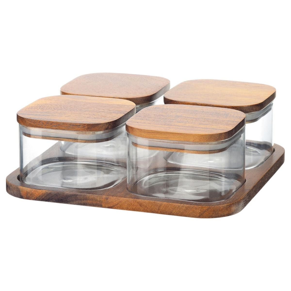 Bricard Glazen Vershoudbakjes - 5-delig - Acacia Hout - BPA vrij - Glas