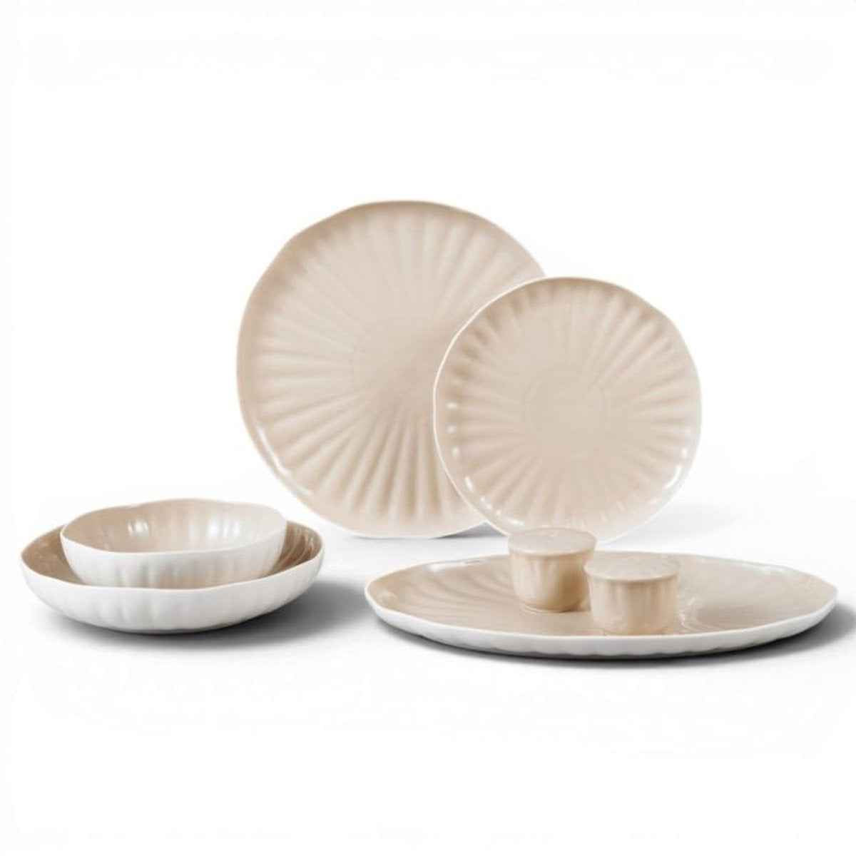 Bricard Remy - Porseleinen Serviesset Set - Dinner Set - 27-delig - 6-Persoons - Wit/Taupe