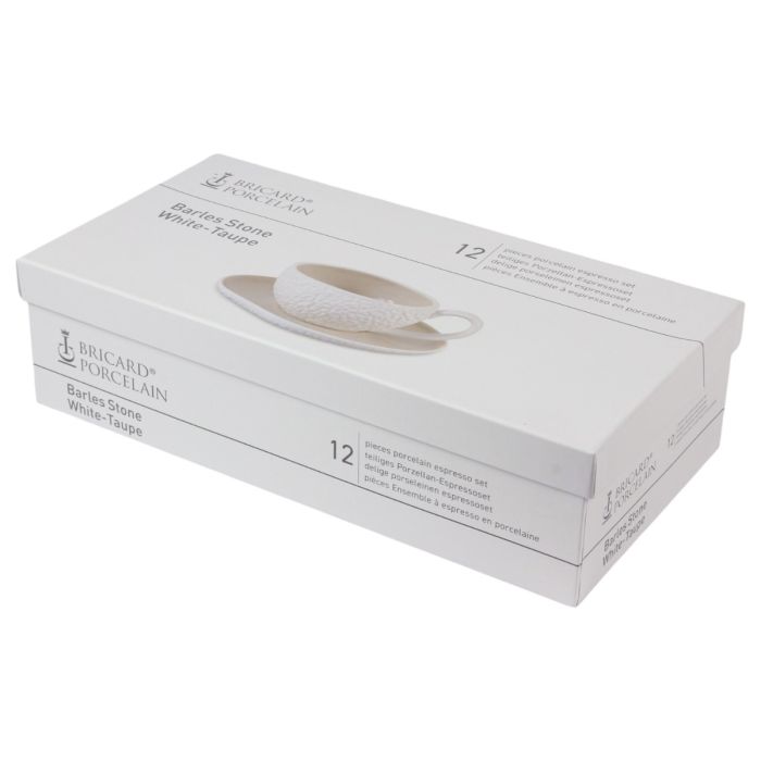 Bricard Barles Stone Espressoset - 12-delig - Wit/Taupe - 125ml - Porselein - Kleine Koffiekopjes