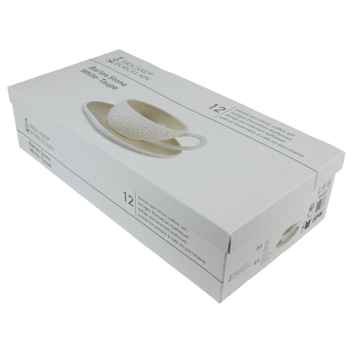 Bricard Barles Stone Koffieset - 12-delig - Wit/Taupe - 225ml - Porselein - Koffiekopjes