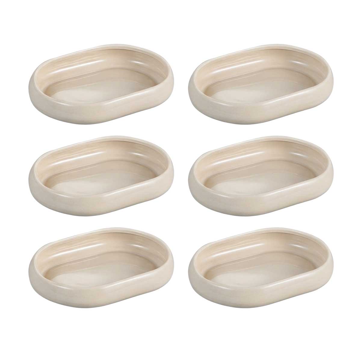Bricard Bondy - Ovalen Klein Schaaltje - Set van 6 - 13,9×10,1×2,6 cm - Taupe - Porselein