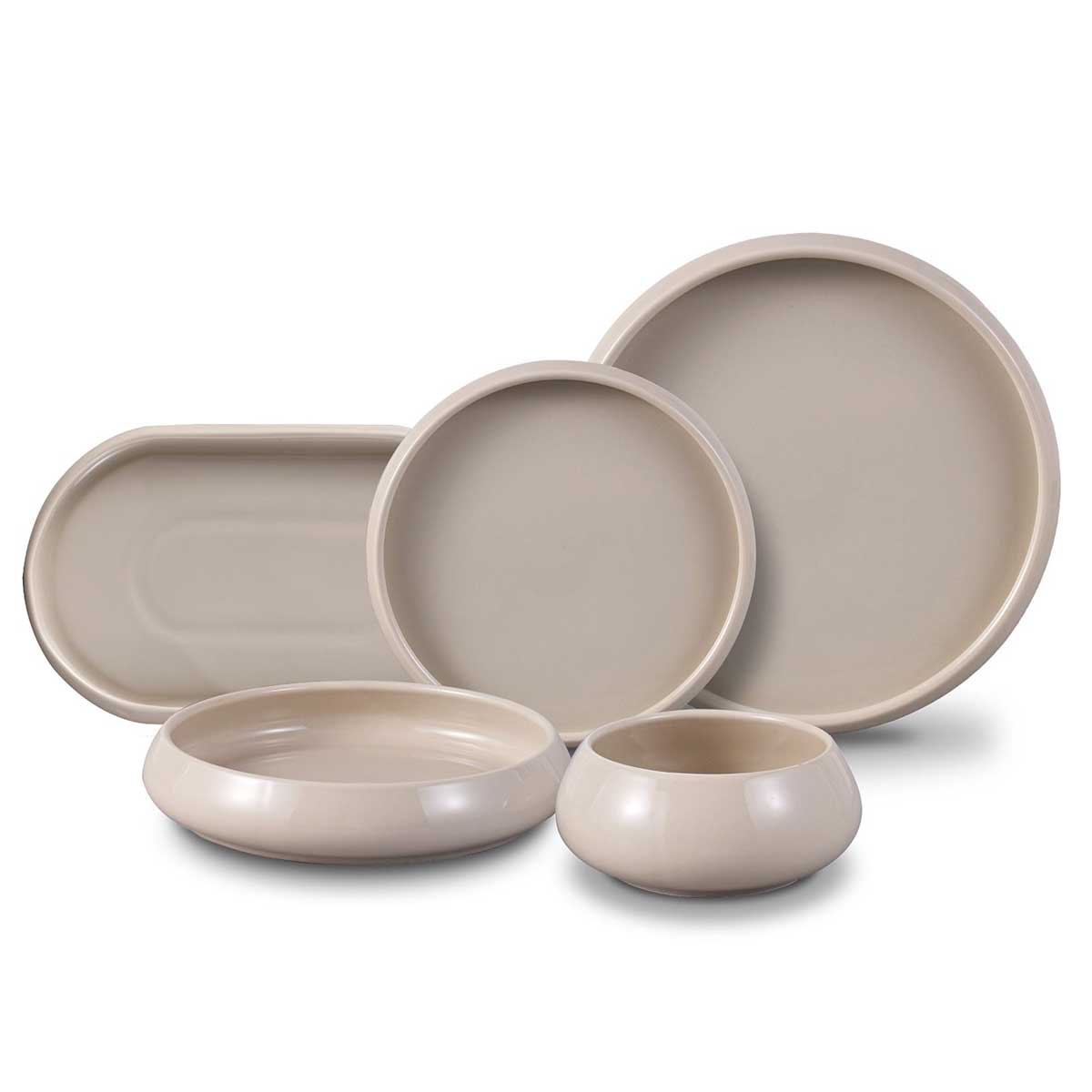 Bricard Bondy - Porseleinen Serviesset Set - Dinner Set - 25-delig - 6-Persoons - Taupe