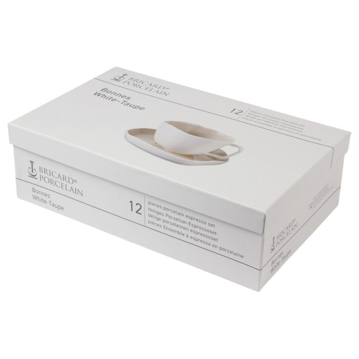 Bricard Bonnes Espressoset - 12-delig - Wit/Taupe - 125ml - Porselein - Kleine Koffiekopjes
