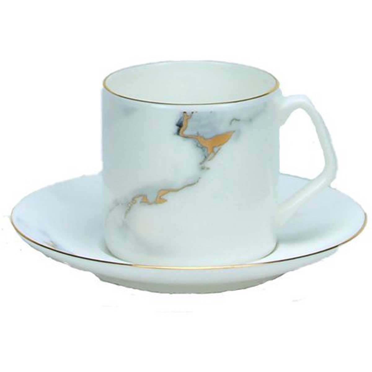 Bricard Drancy Koffieset - 12-delig - Wit/Marmer - Koffie Kopjes en Schoteltjes