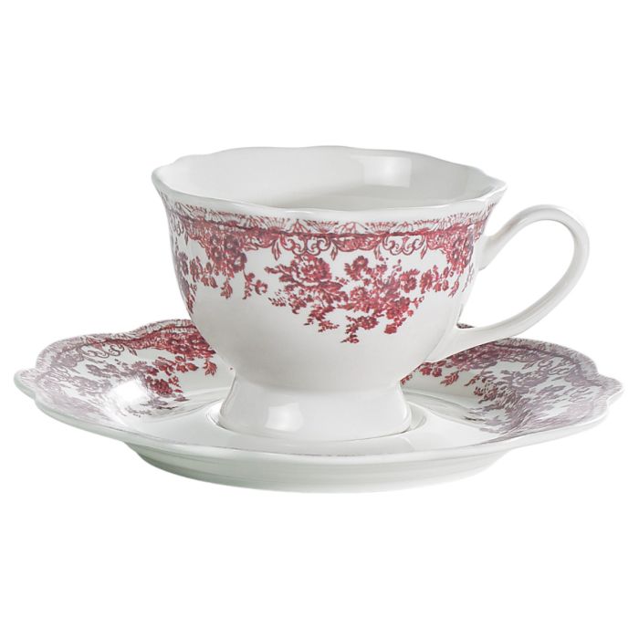 Bricard Fleury - Vintage Koffieset - 12-delig - Roze/Wit - 225ml - Porselein - Koffie Kopjes en Schoteltjes