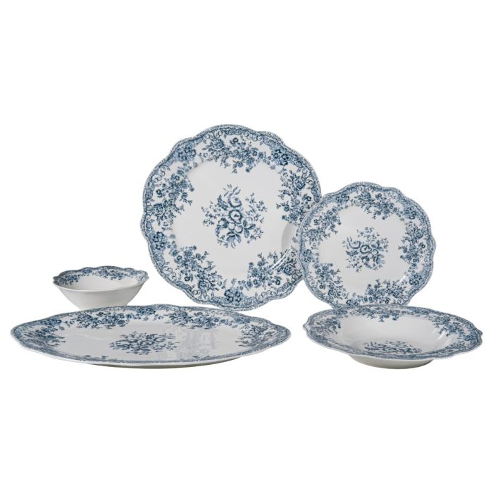 Bricard Fleury - Vintage Serviesset - 25-delig - 6-Persoons - Blauw - Dinner Set - Porselein