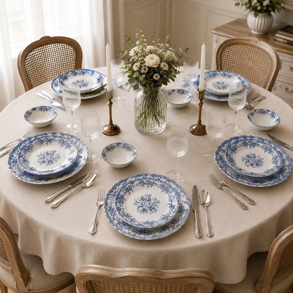 Bricard Fleury - Vintage Serviesset - 25-delig - 6-Persoons - Blauw/Wit - Dinner Set - Porselein