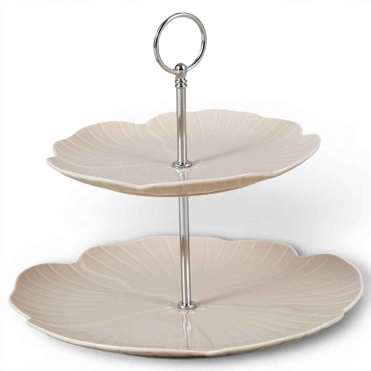 Bricard Florange Etagère - 2-Laags - Porselein - Taupe - Ø20-27 x 23 cm