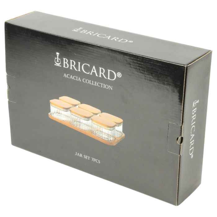 Bricard Glazen Vershoudbakjes - 7-delig - Acacia Hout - BPA-Vrij - Glas