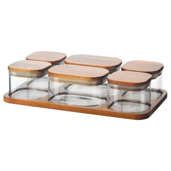 Bricard Glazen Vershoudbakjes - 7-delig - Acacia Hout - BPA-Vrij - Glas