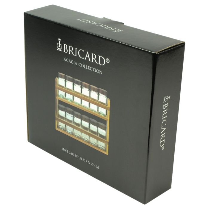 Bricard Kruidenrek met 12 Glazen Kruidenpotjes - Glas/Acacia Hout - 31x7x27cm - 13-delig