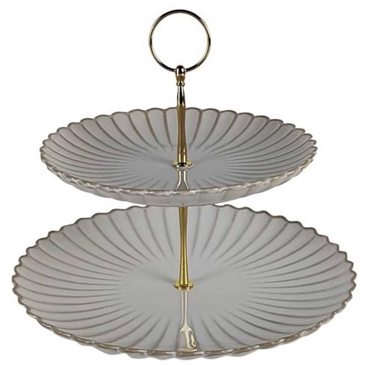 Bricard Paris - Etagère - 2-Laags - Porselein - Wit/Goud
