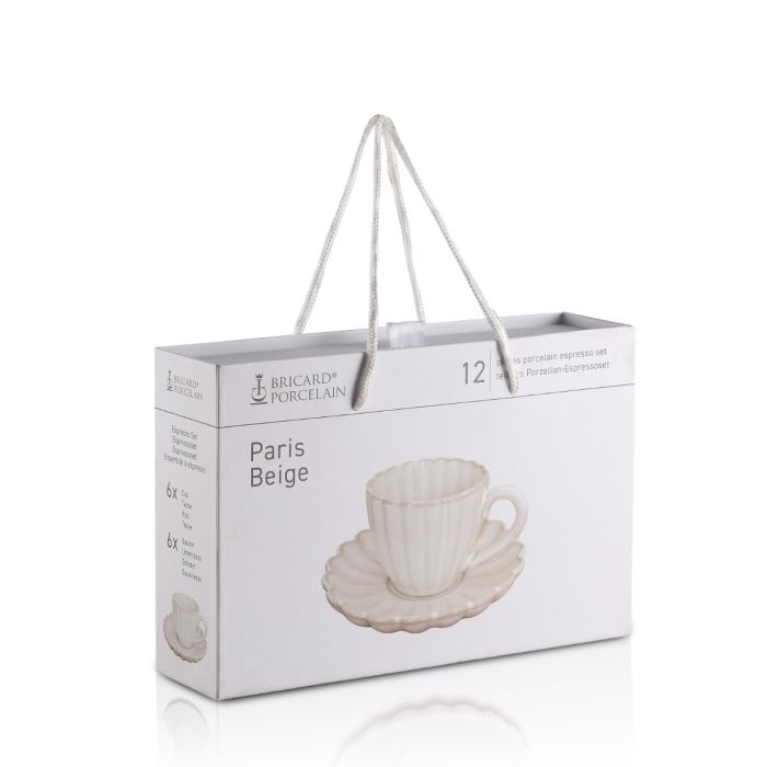 Bricard Paris Espressoset - 12-delig - Beige - 125ml - Porselein - Kleine Koffiekopjes