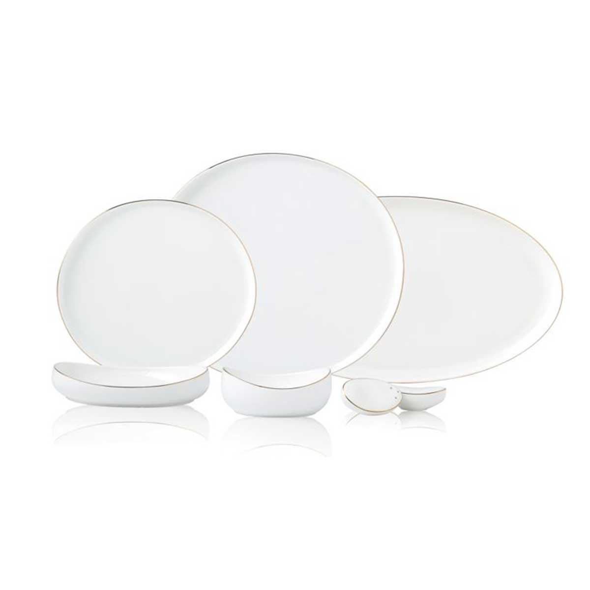 Bricard Rodez - Porseleinen Serviesset Set - Dinner Set - 27-delig - 6-Persoons - Wit/Goud