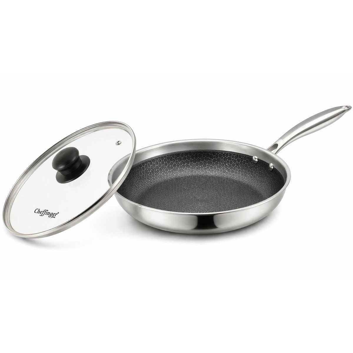Cheffinger Koekenpan met Deksel - 28cm - Honingraat Antikras - RVS