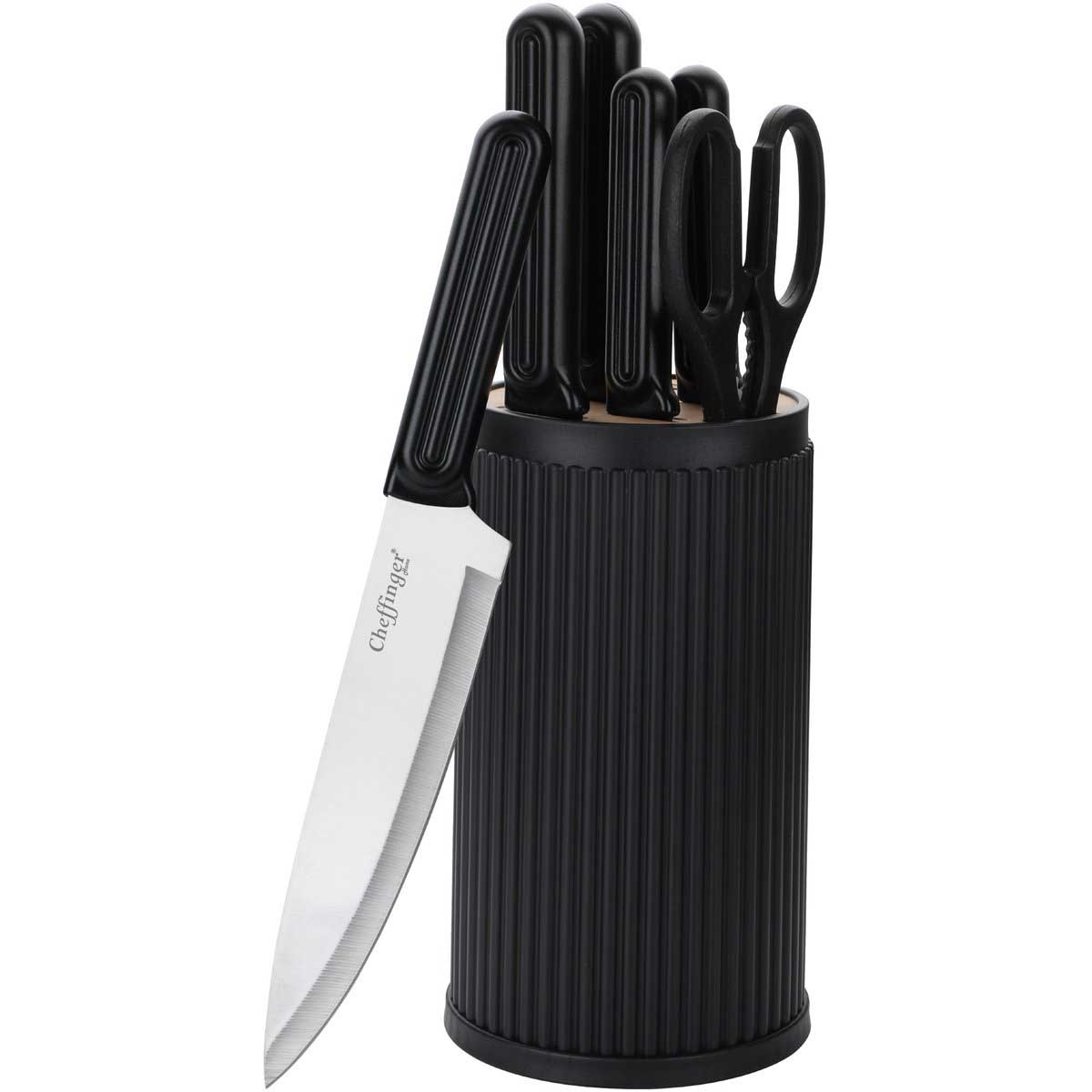 Cheffinger Messerset mit Ständer 7-teilig Schwarz