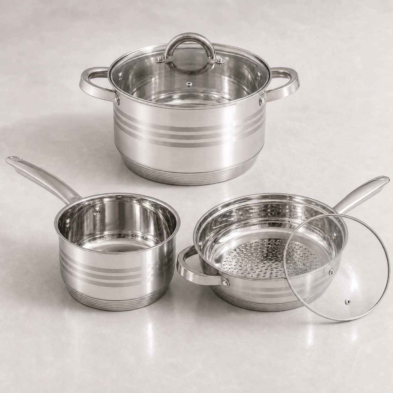 Cheffinger Pannenset - 12-delig - Zilver - RVS - Kookpannen - Inductie