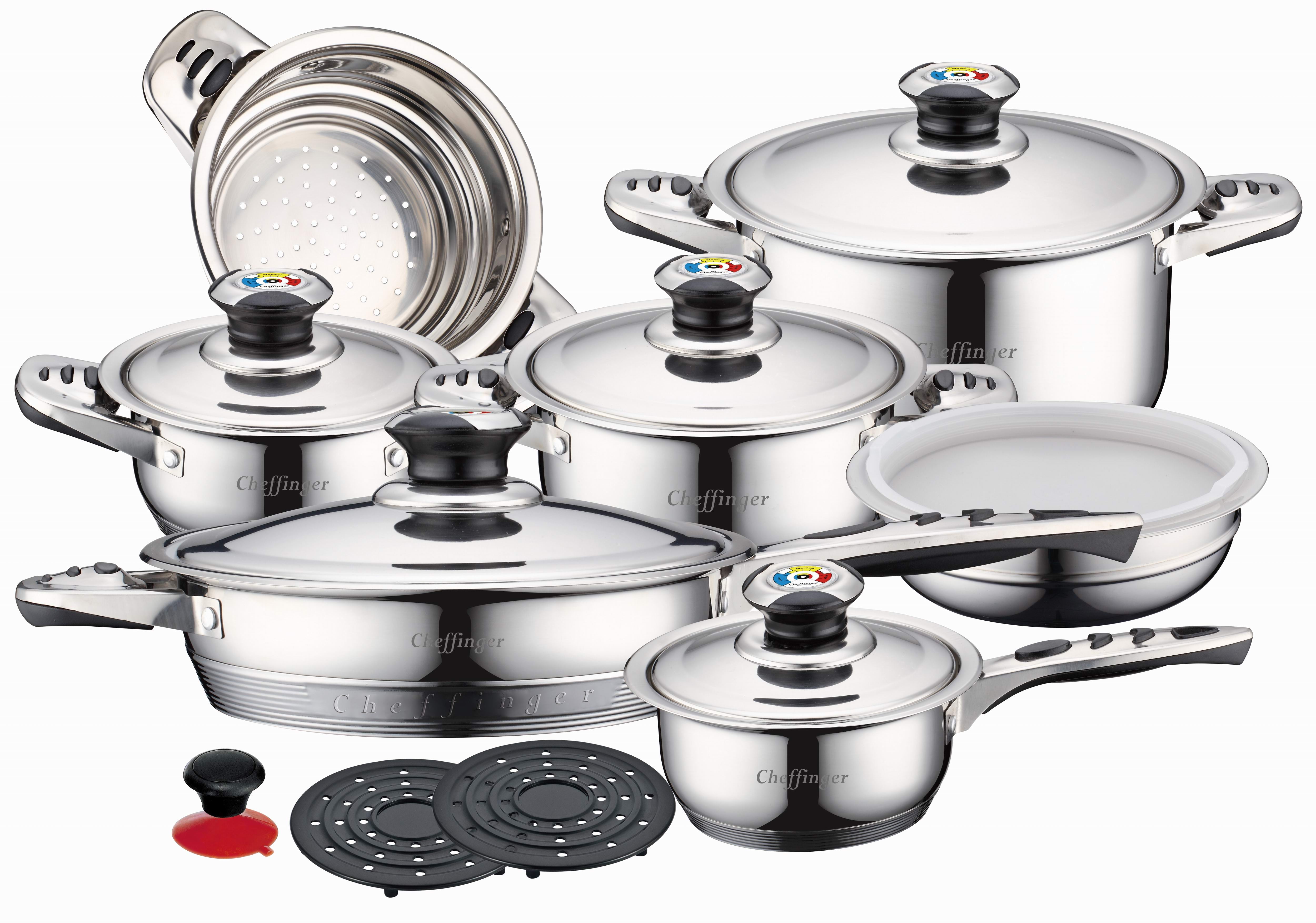 Cchefer Pan set - 16-piece - Silver - Stainless steel - Cooking pans - Induction