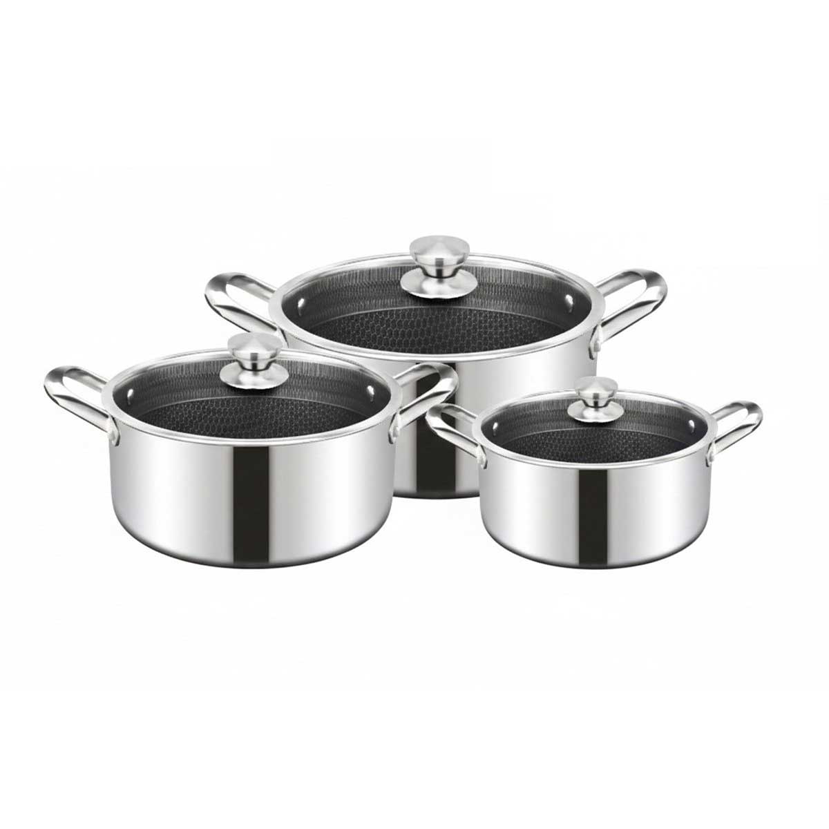 Cheffinger Pannenset met Deksel - 20/24/28cm - RVS - Honingraat - Inductie - Braadpan