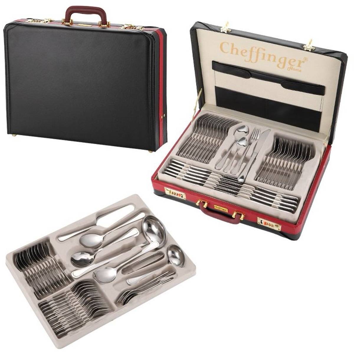 Cheffinger Bestekset incl. Koffer - 72-delig - Zilver - RVS