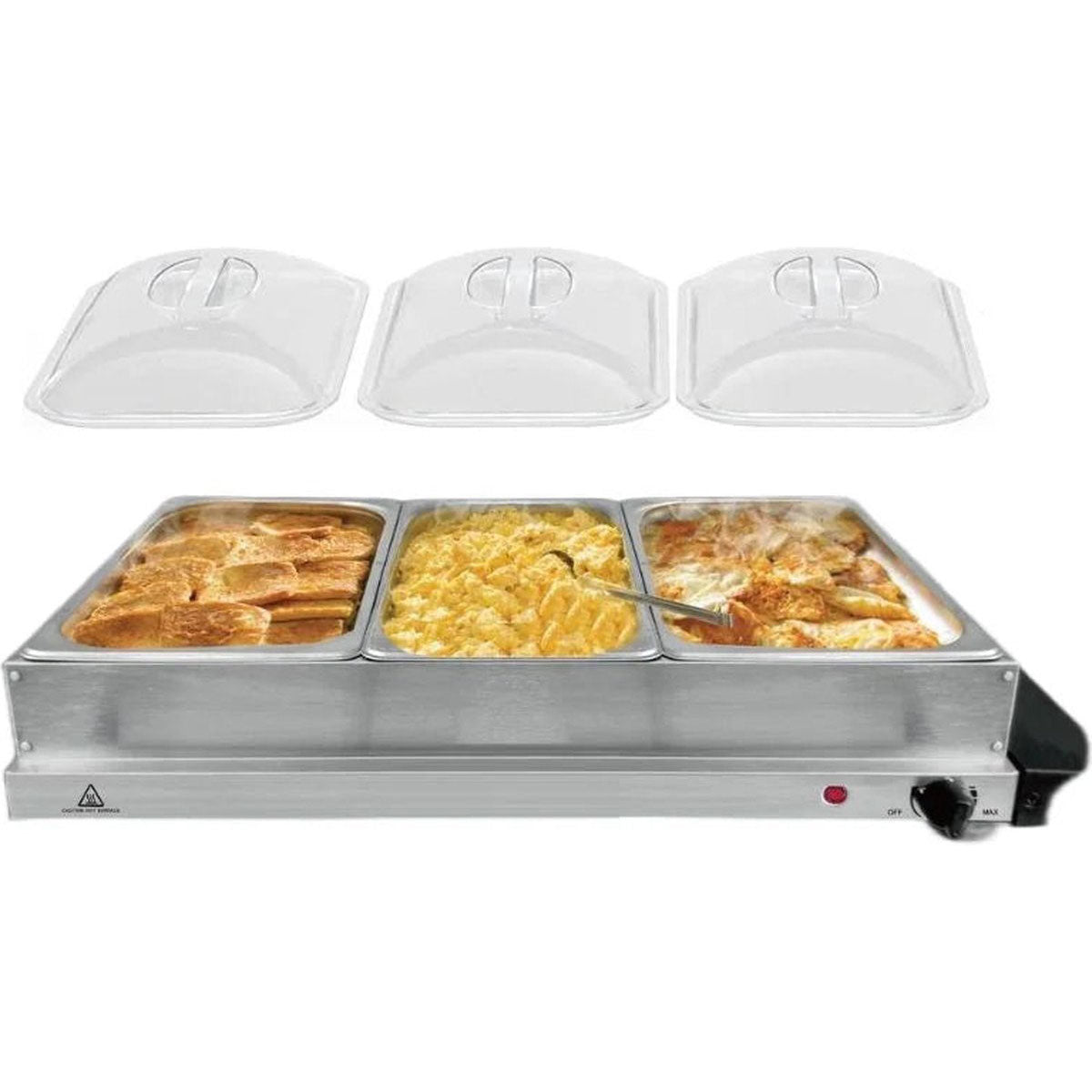 Cheffinger Buffetwarmer - Warmhoudplaat - Voedselwarmer - 3x2.4L - Roestvrij Staal