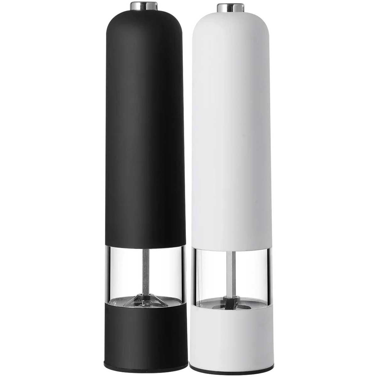 Cheffinger Elektrische Peper- En Zoutmolen Set - Zwart/Wit - Pepermolen - Zoutmolen - Verstelbare Maalgraad - Kruidenmolen