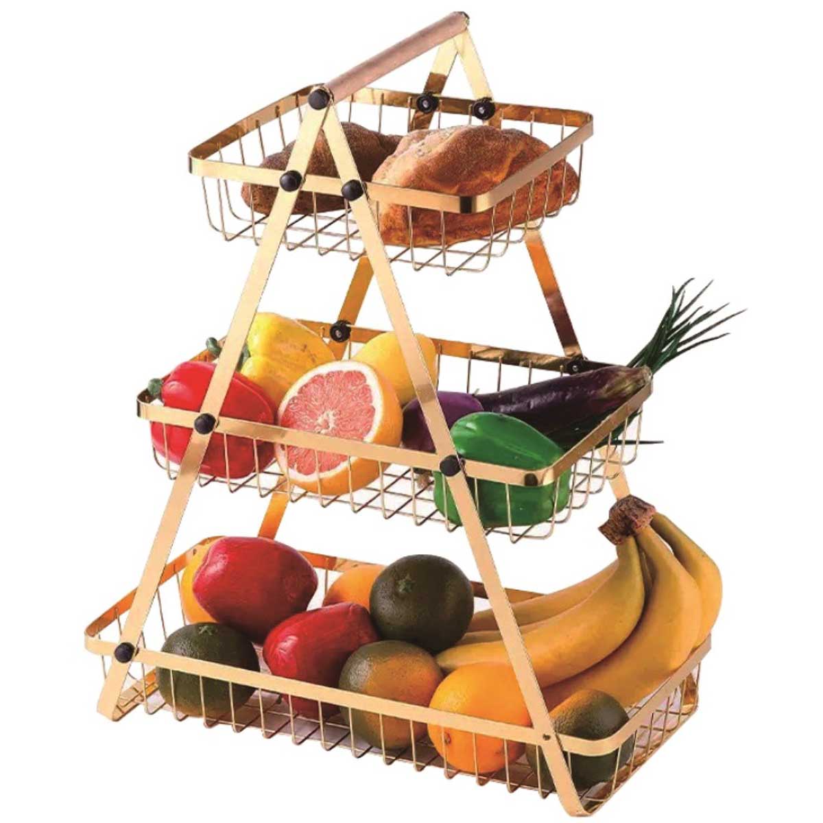 Cheffinger Etagere - 3 Laags - Goud - Fruitmand - Fruitmand Metaal - Etagère - Decoratie Schaal - Fruitschaal