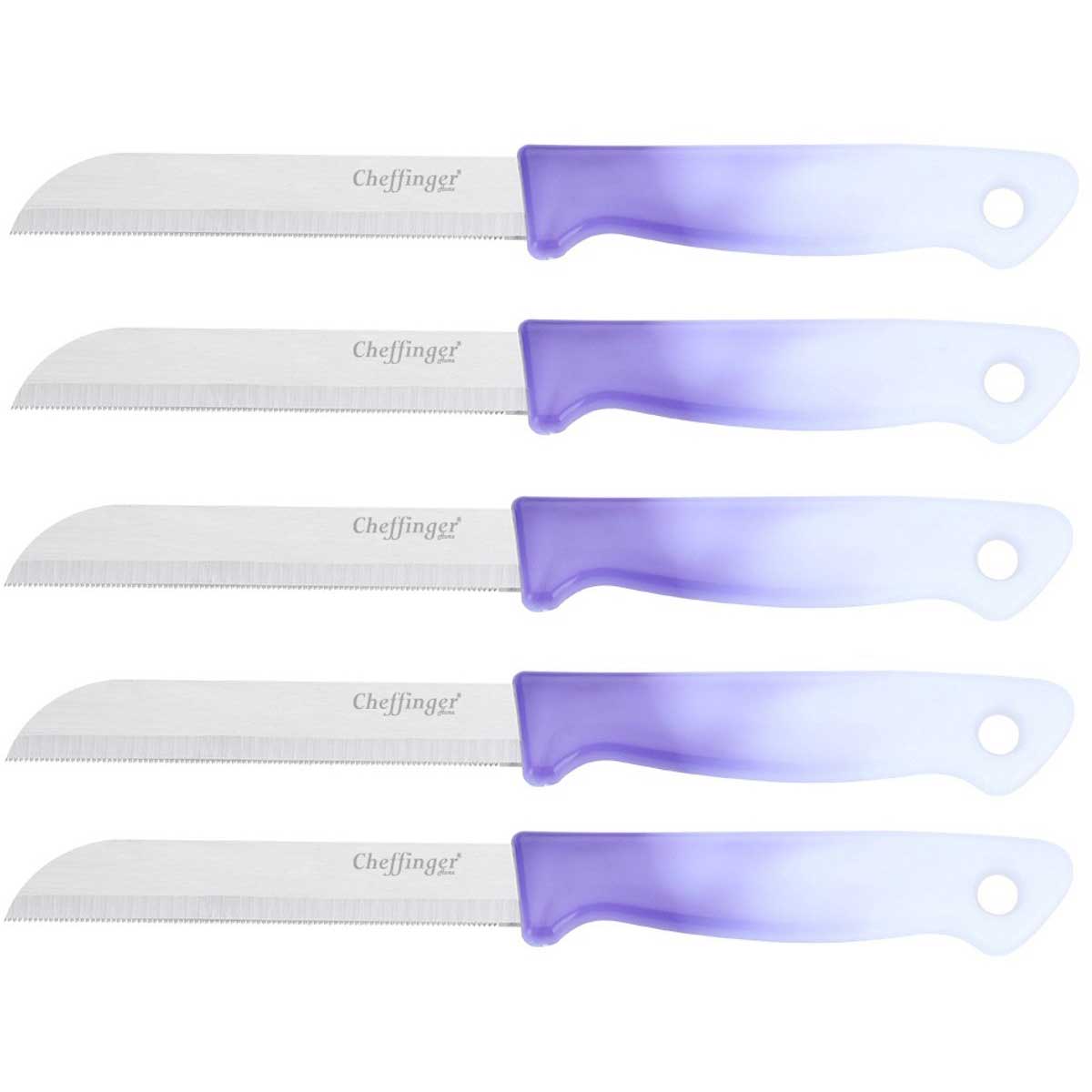 Cheffinger Schilmessenset – RVS Glad – 18 cm – Lila – 5 Stuks messenset