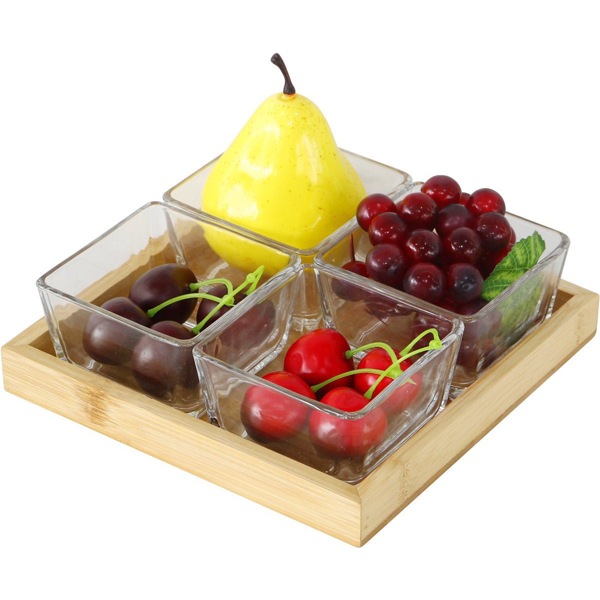 Cheffinger Snackschaal met 4 Bakjes - Bamboe - Borrelpank - Tapasschaal - Serveerschaal