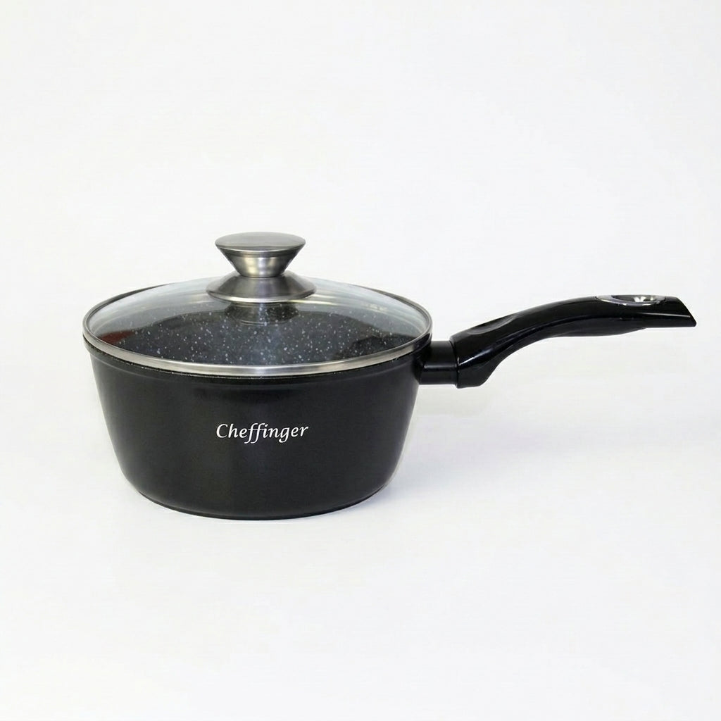 Cheffinger Steelpan met Deksel - 16 cm - Zwart - Inductie