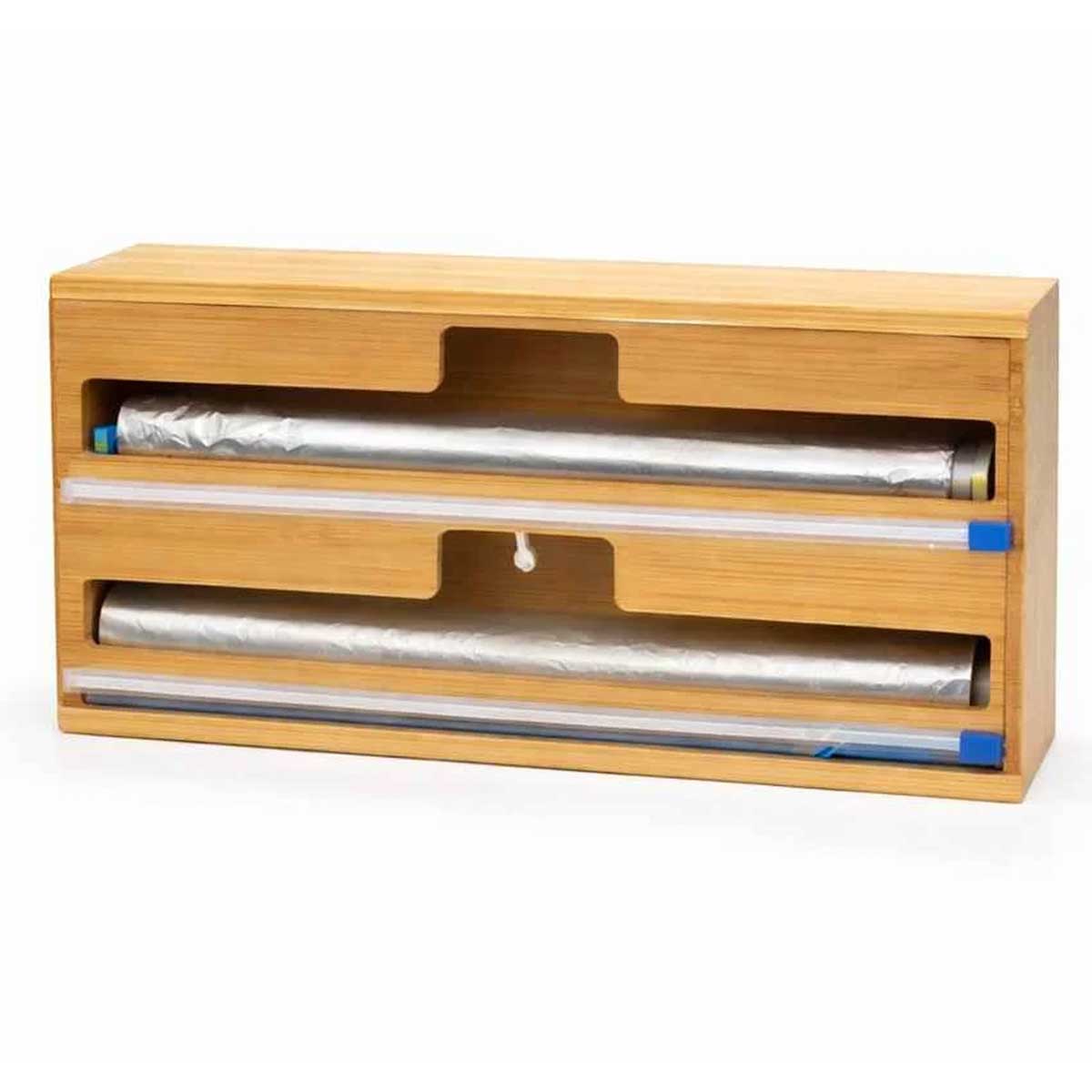 Cheffinger Vershoudfolie & Aluminiumfolie Dispenser - Bamboe - Wrap Dispenser - Bakpapier - Plastic - Keukenrol - Vershoudfolie - 2-in-1 Organizer