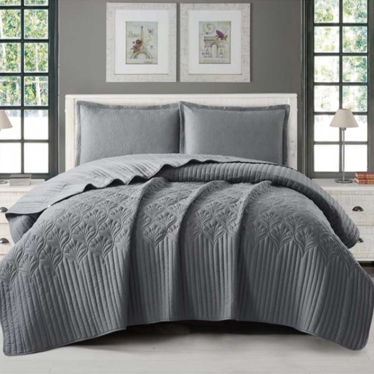 Cinar Nilufer Bedsprei Set 3-delig - Grijs - 260x240cm