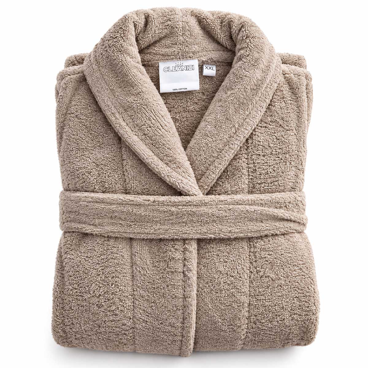 Cleanizi Badjas - XXL - Taupe - 100% Katoen - Badstof Badjas met Ceintuur