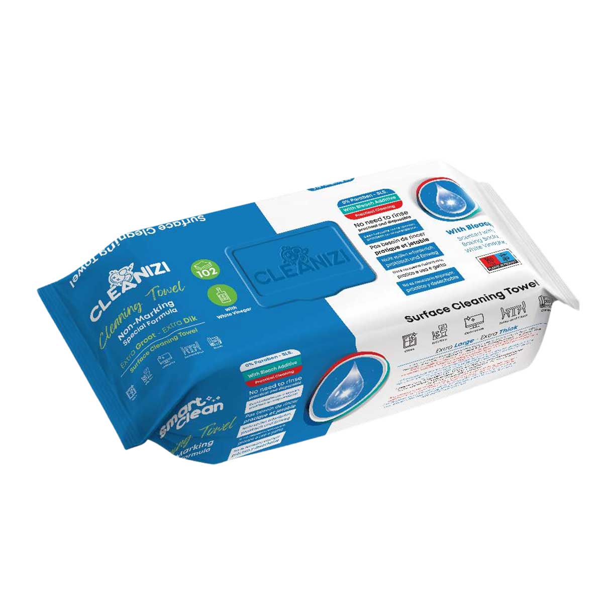 Cleanizi Schoonmaakdoekjes met Bleekmiddel – 3 Pak x 100 Stuks - Extra Groot & Dik – Streeploos Schoon – Frisse Geur – 0% Parabenen