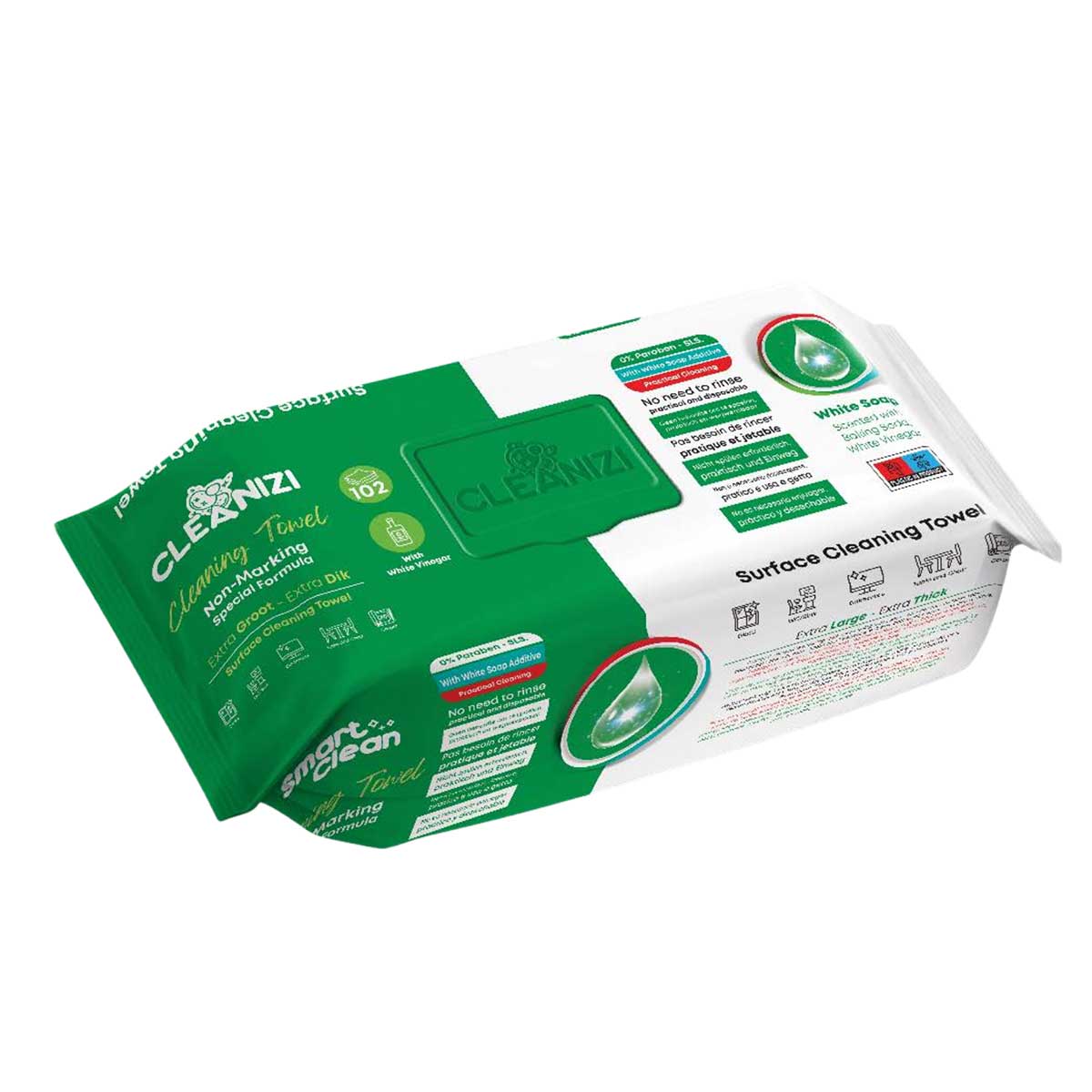Cleanizi Schoonmaakdoekjes met Witte Zeep - 3 Pak x 100 Stuks - Extra Groot & Dik – Streeploos Schoon – Frisse Geur – 0% Parabenen