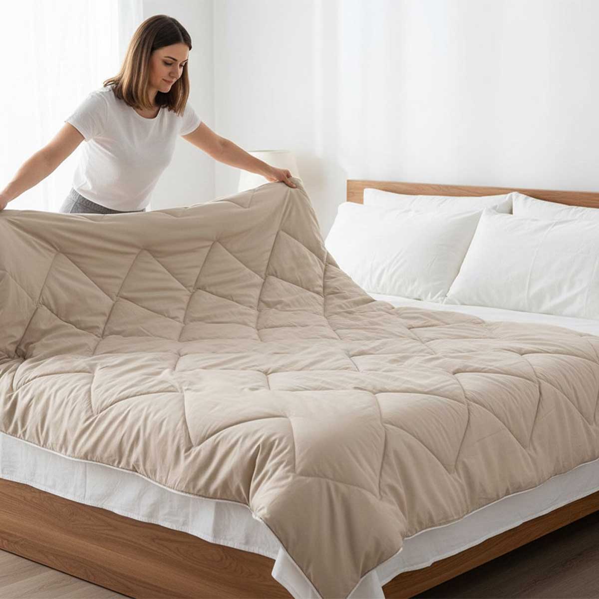 Dreamswan Dubbelzijdig Dekbed zonder Overtrek - 240x200cm - Taupe - Wasbaar Dekbed - Hoesloos Dekbed - Tweepersoons Dekbed